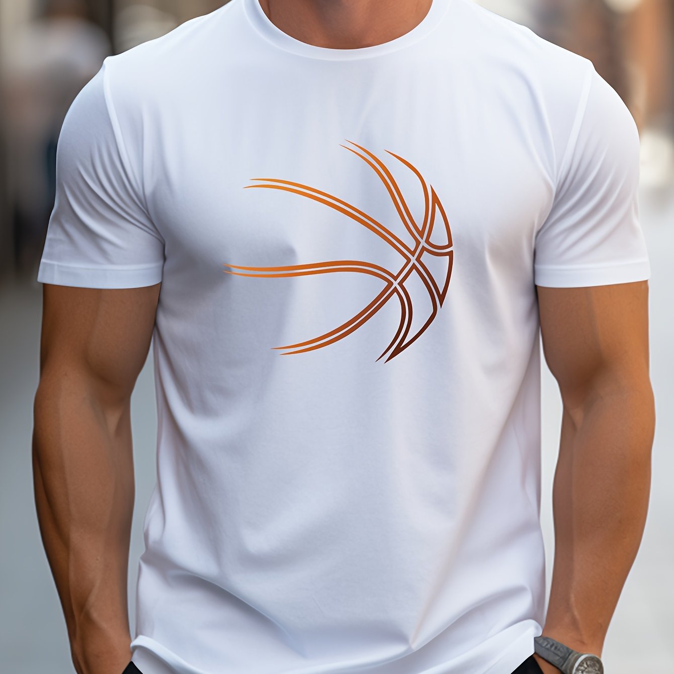 Basketball Graphic Print Men's Creative Top, Casual Short Sleeve Crew Neck T-shirt, Men's Clothing For Summer Outdoor