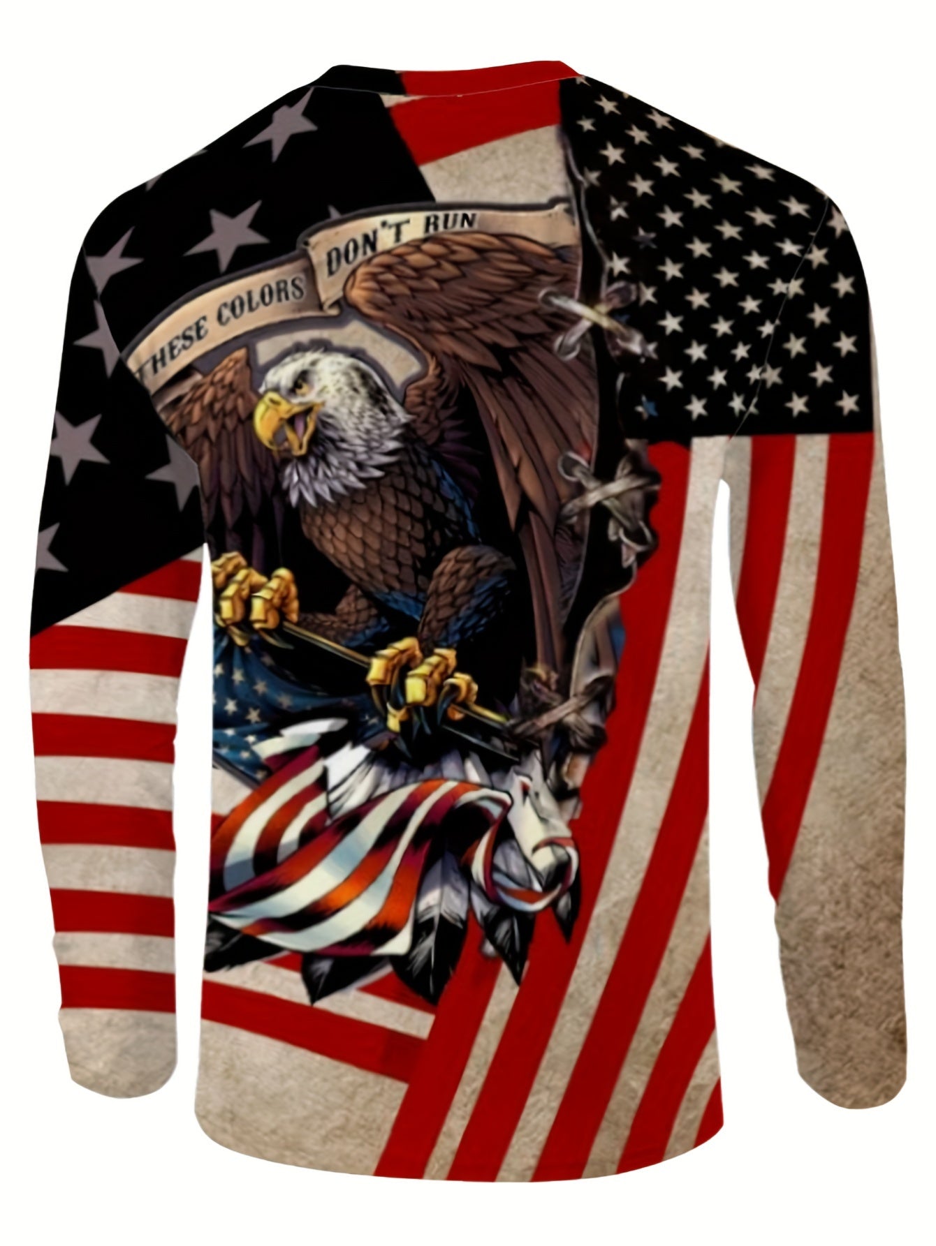 American Flag &  Eagle 3D Print Men's Long Sleeve Henley Shirt, Men's Spring Fall Buttons T-shirt