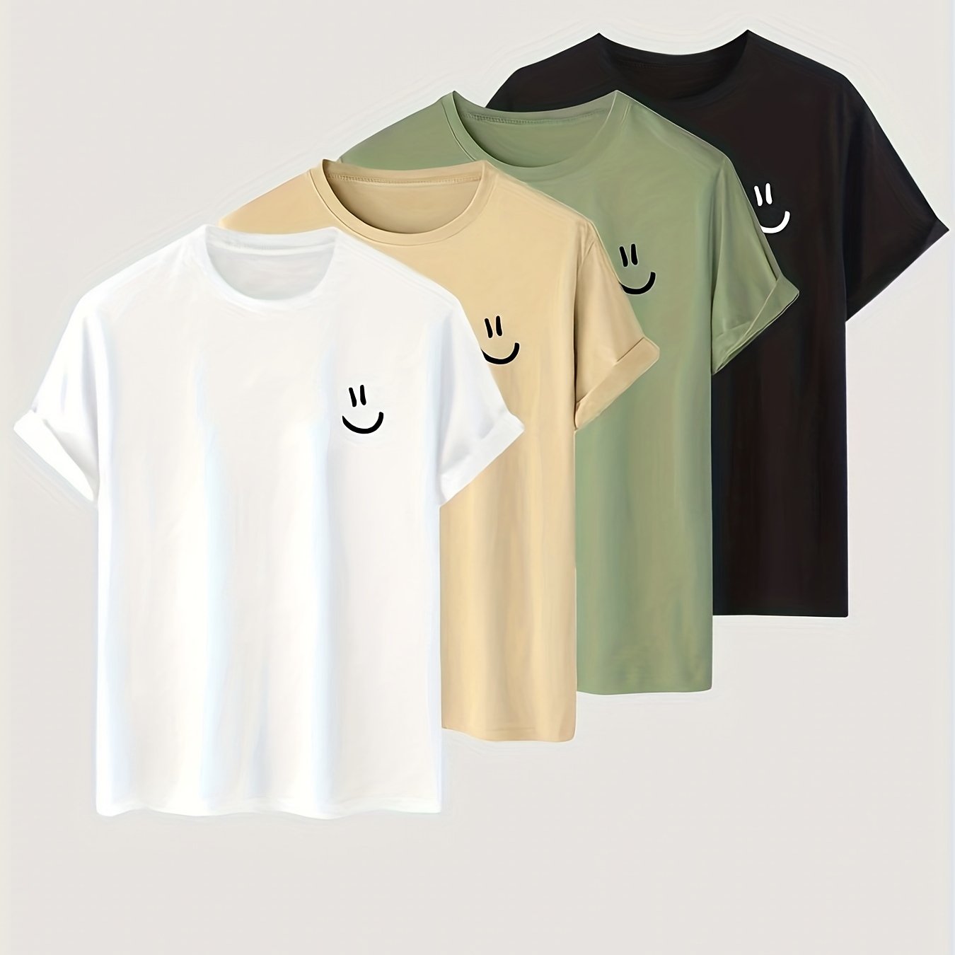 4pc\u002Fset Cartoon Smiling Face Pattern Print Men's Comfy Slightly Stretch T-shirt, Graphic Tee Men's Summer Clothes, Men's Clothing