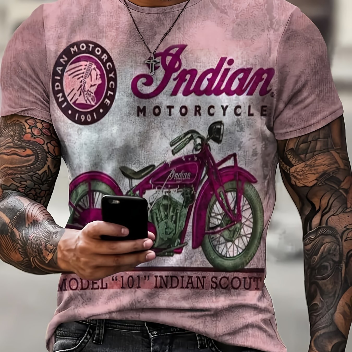 Motorcyclist 3D Digital Pattern Print Graphic T-shirts, Causal Tees, Short Sleeves Comfortable Pullover Tops, Men's Summer Clothing