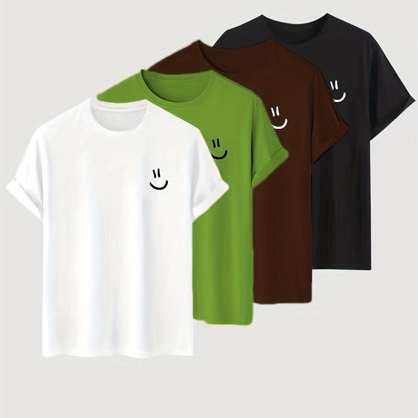 4pc\u002Fset Cartoon Smiling Face Pattern Print Men's Comfy Slightly Stretch T-shirt, Graphic Tee Men's Summer Clothes, Men's Clothing