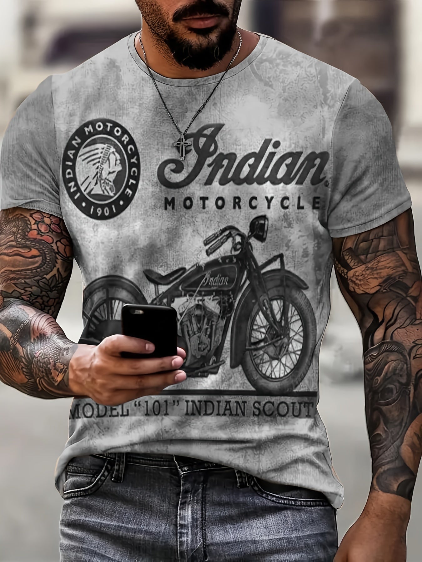Motorcyclist 3D Digital Pattern Print Graphic T-shirts, Causal Tees, Short Sleeves Comfortable Pullover Tops, Men's Summer Clothing